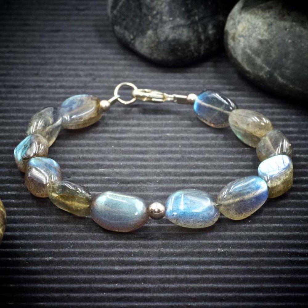 Labradorite Freeform Oval Bead Bracelet - Handmade to Order